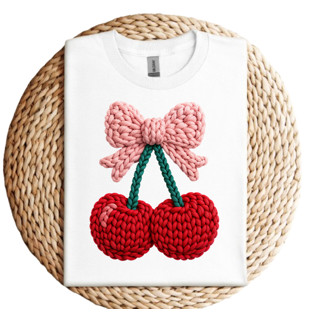 Knitted Cherry Bow Valentines Day Tee