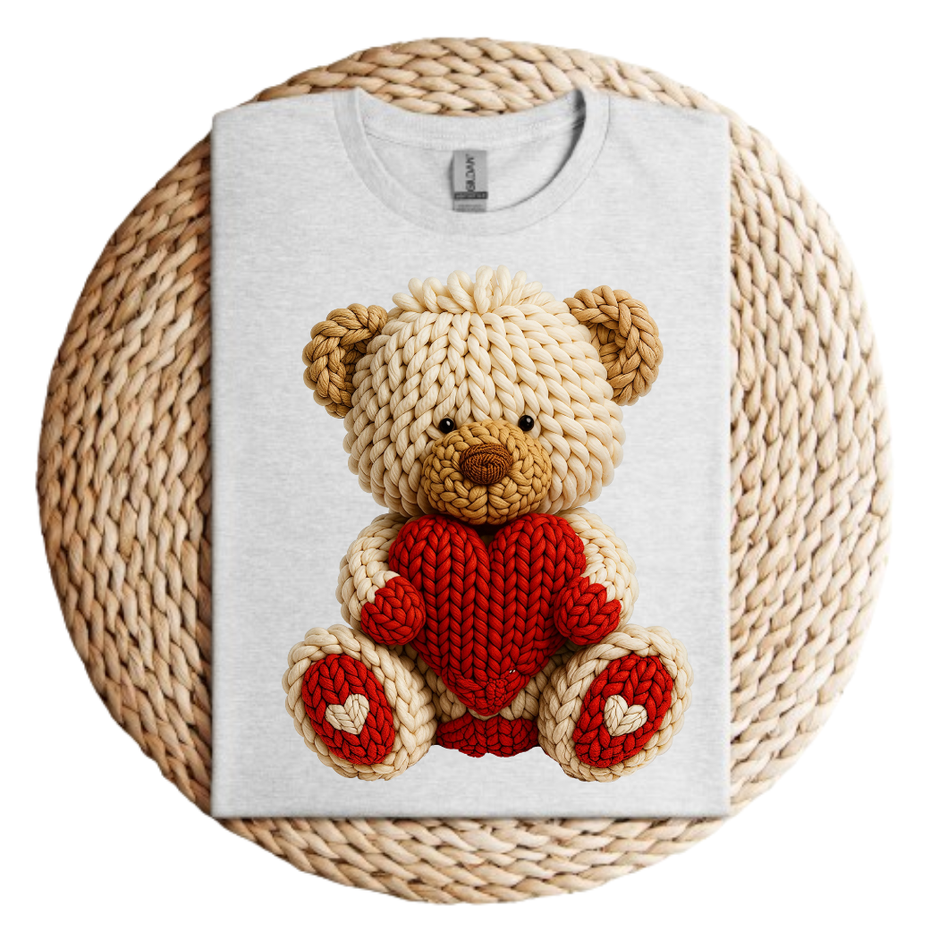 Knitted Love Teddy Valentines Day Tee