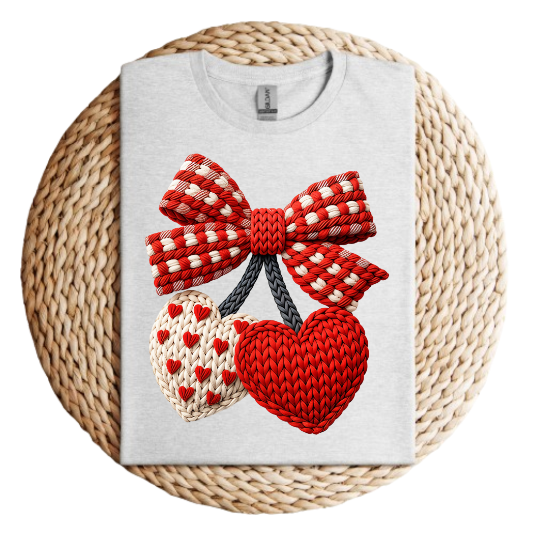 Knitted Heart Cherries Valentines Day Tee