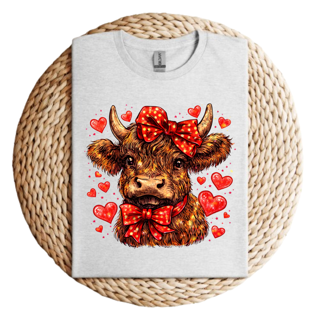Cute Highland Cow Valentines Day Tee
