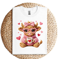 Cute Cow Holding Coffee Valentines Day Tee